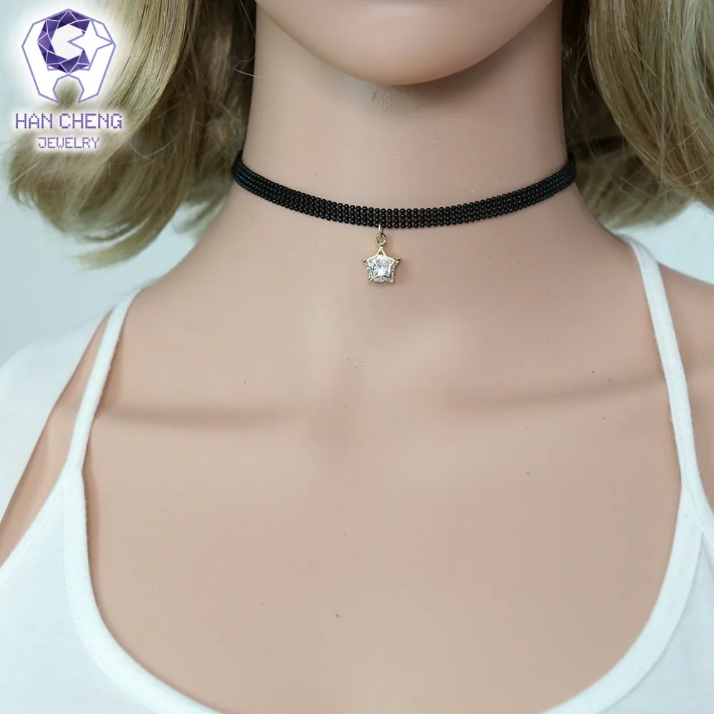 HanCheng New Fashion Black Beaded Belt Cage Clip Zircon Star Choker Necklace Women Necklaces Golden Metal collar jewelry bijoux | Украшения
