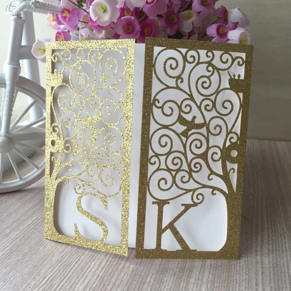 

100Pcs Romantic Wedding Party Event Invitation Card Birthday Business Party Invitation Cards Delicate Carved Custom Initinals