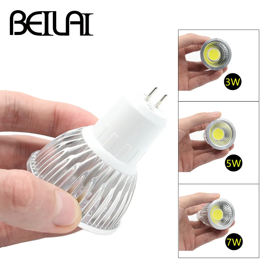 BEILAI 10 шт. Светодиодный прожектор с регулируемой яркостью 220 В 110 3W 5 Вт 7 GU5.3 COB