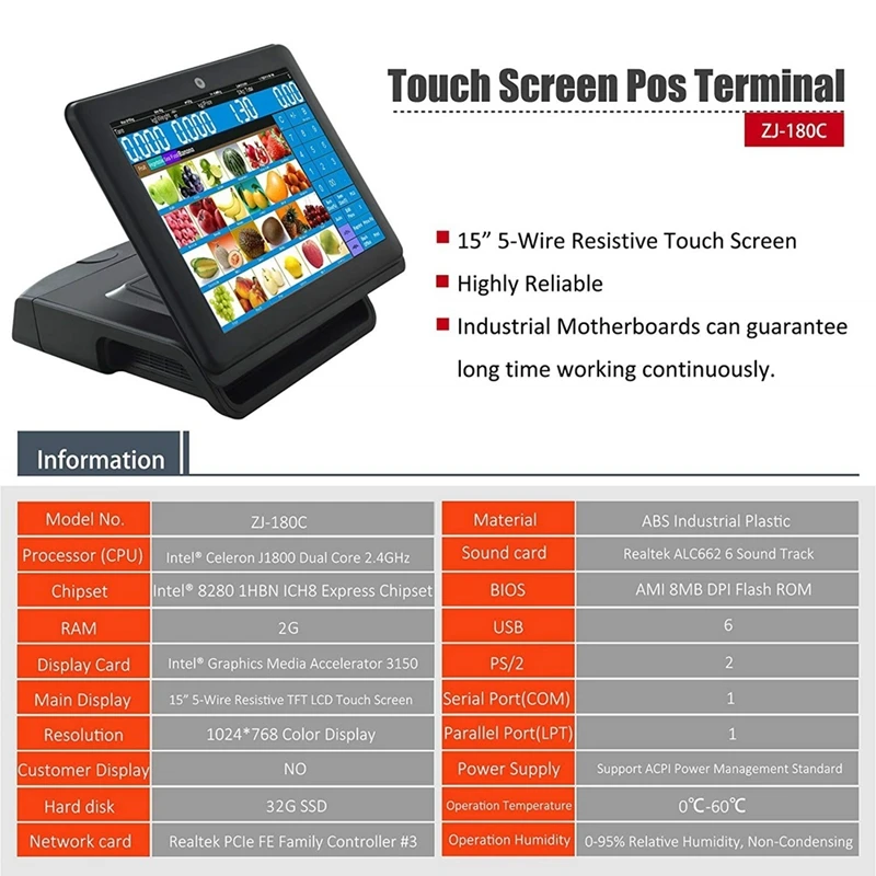 Meetsun ZJ 180C 2 все в одном POS 15''LCD монитор Сенсорный экран Системы кассовый аппарат