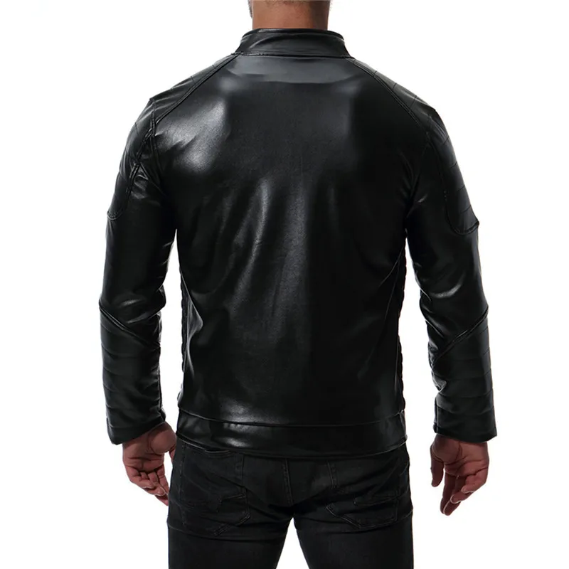 

Nice New Men Black Red PU Leather Slim Jacket Coats Men Casual Zipper Motorcycle Leather Jacket For Autumn Winter S-2XL