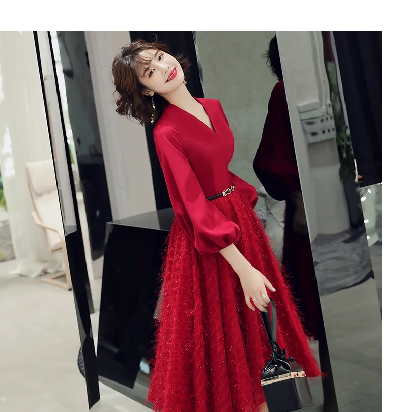 Robe De Soiree, кружевное сексуальное длинное вечернее платье с v-образным вырезом,, для невесты, банкета, элегантные вечерние платья длиной до середины икры, LF213