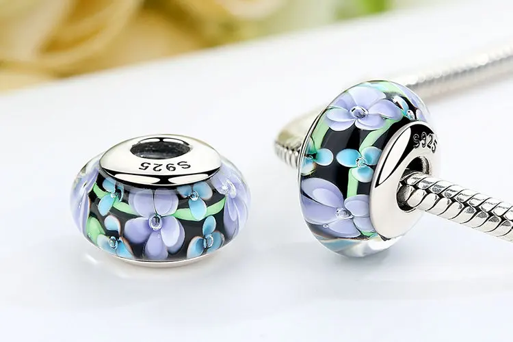 Горячая DIY Шарм 925 пробы серебро Perles европейские стеклянные бусины муранские бусины подходят для изготовления ювелирных изделий ECZ004