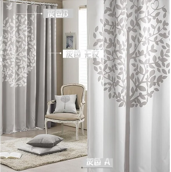 Современные оконные шторы с принтом дерева серые розовые светонепроницаемые