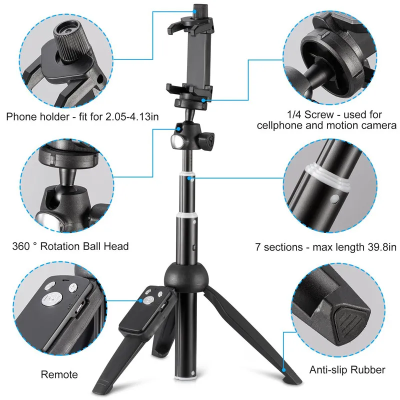 selfie stick tripod 40 inch wireless remote and tripod stand monopod for iphone x 88 plus xiaomi huawei bluetooth selfie stick free global shipping