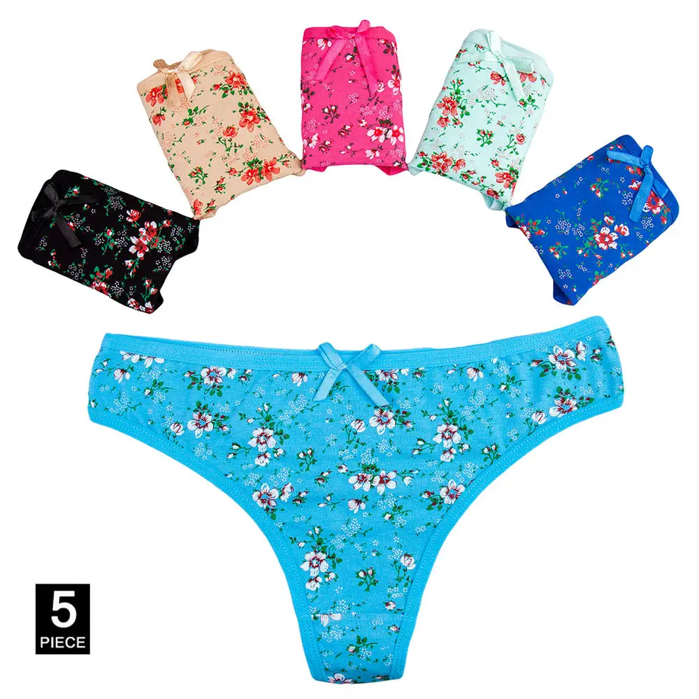 FUNCILAC стринги для Для женщин пикантные Цветочный принт G String девушки T-back мягкие трусики хлопковые трусы женские бикини женское белье горячий 5 шт./лот - Цвет: Multicolor-5 pcs