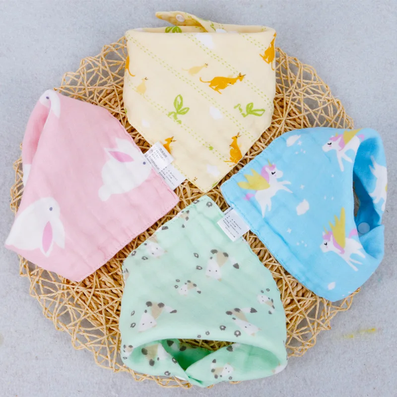 8 Layers Newborn Baby Bibs Boy Winter Scarf Bandana Triangle Cotton Cartoon Print Saliva Towel Girls Feeding Apron Stuff | Детская