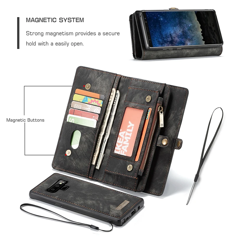 Чехол Кошелек CaseMe для iPhone 12 11 Pro MAX Магнитный съемный чехол из натуральной кожи в