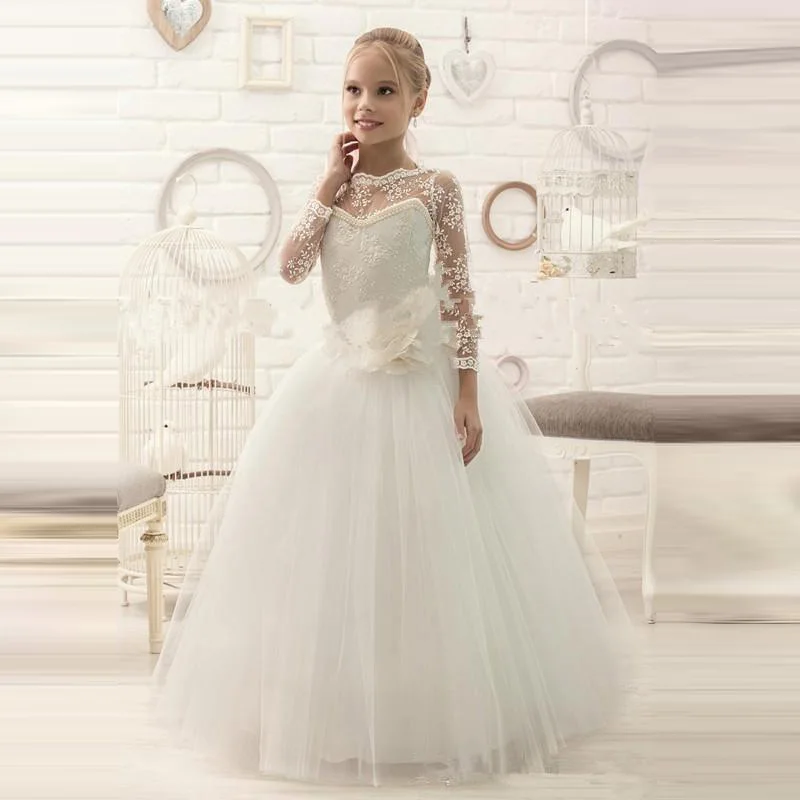 Кружевные Детские платья из тюля с бисером для свадьбы детские трапециевидного