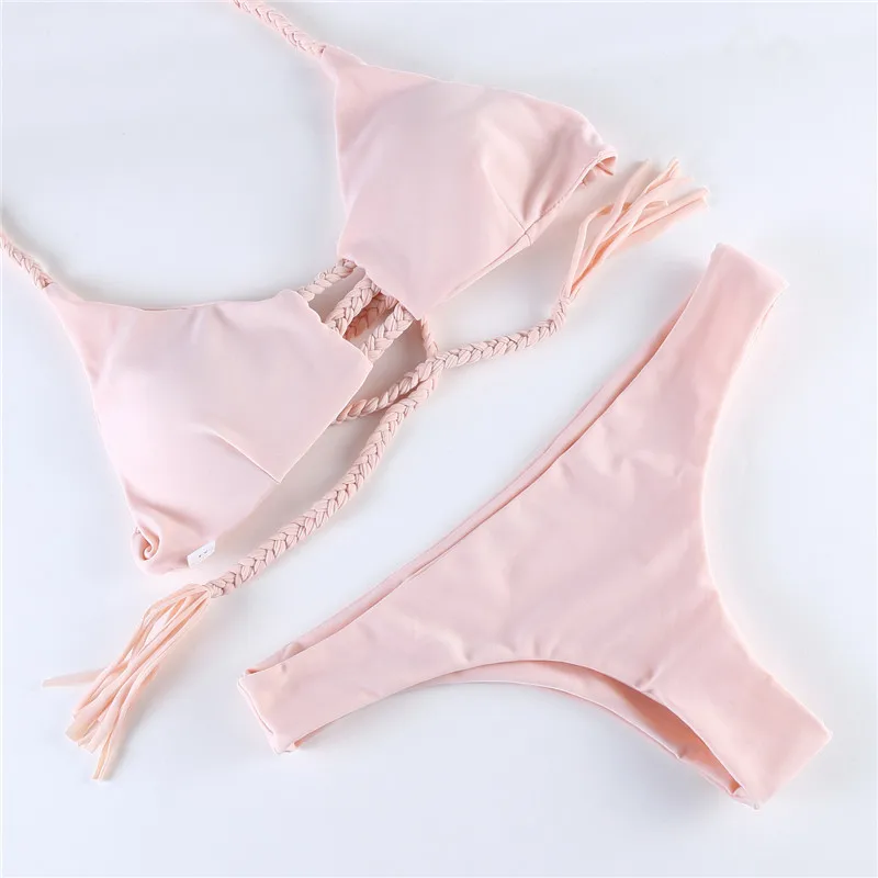Бразильский Сексуальная Бинты Swimwear Пляжа Светло-Розовый Купальники Push Up Бикини