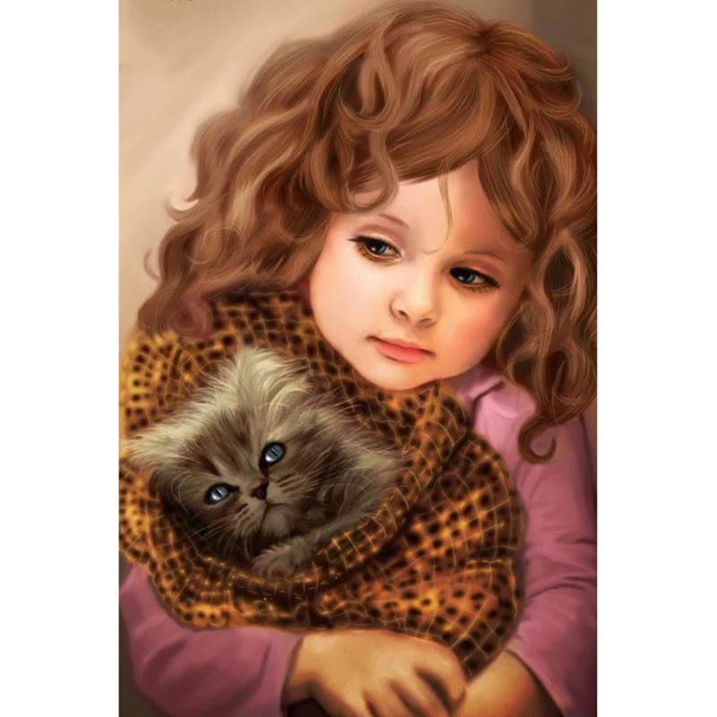 

New 5D DIY Full Square Diamond Painting Cross Stitch "Girl holding cat" 3D Diamond Embroidery Rhinestone Mosaic Home Decor Gift