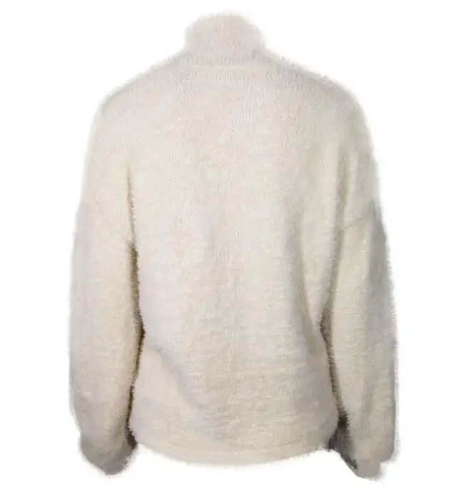 2019 Winter Women Turtleneck Fuzzy Sweaters Lantern Sleeves Beige Color Furry Crop Sweater Tops | Женская одежда