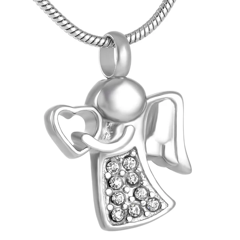 

IJD9143 Angel Fairy Hold Heart keepsake ashes necklace With Crystal Stainless Steel Human Memorial Urn Jewelry Cremation pendant