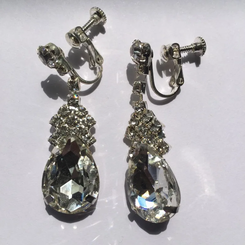 Clip earrings without piercing water drop droplet shape for women bridal wedding party Jewelry screw