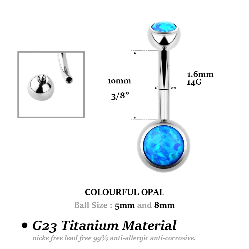 Изогнутые Штанги из титана 14 г 10 мм с опалом|piercing body jewelry|body jewelrybelly button |