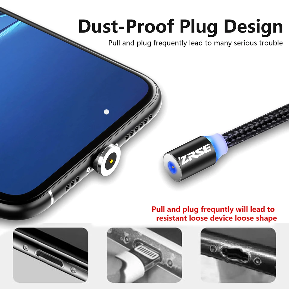 ZRSE Магнитный Micro USB кабель для iPhone XS Max XR X 8 7 Plus type C кабели 3 в 1 светодиодный USB-C мобильный провод для зарядного устройства для Redmi