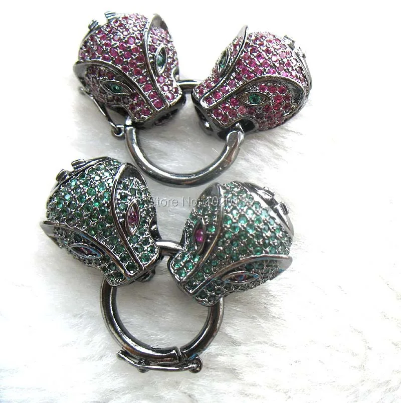 

silver leopard jewellery pearl clasp red and green FPPJ red/green zircon