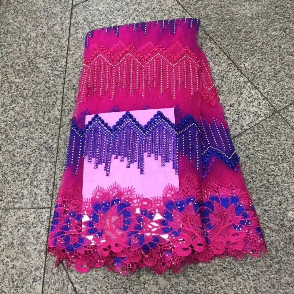 2018 Новый Королевский синий и оранжевый Африканский бисером кружевной ткани для