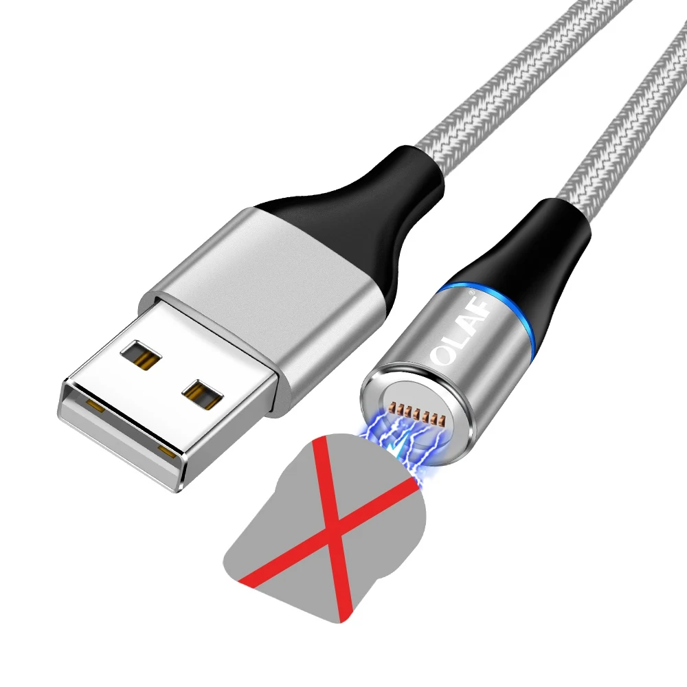 Магнитный кабель для быстрой зарядки OLAF 3A Micro usb type C кабель для зарядки iPhone 6 7 8 Plus X XR XS Max USBC кабель type-C - Цвет: Only Silver Cable