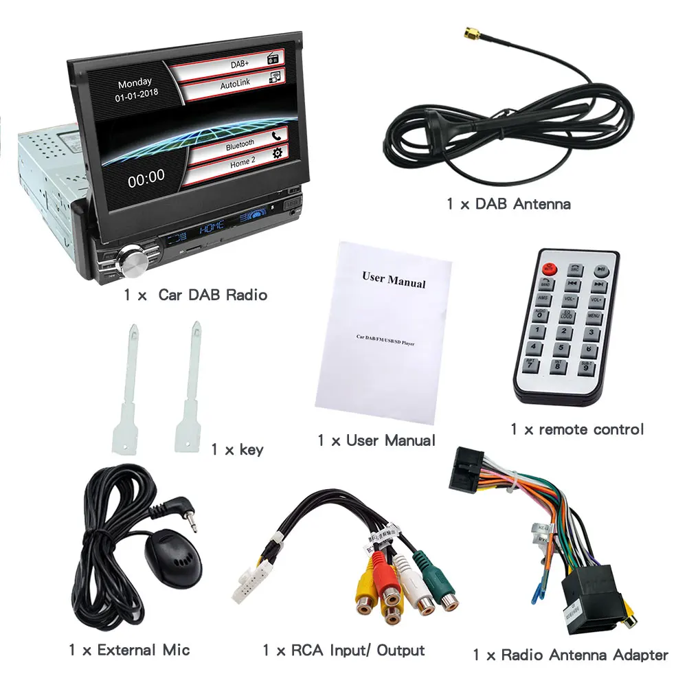 1Din автомобильный dab радио 7 &quotаудио стерео FM AM R.D.S Авторадио Bluetooth универсальный