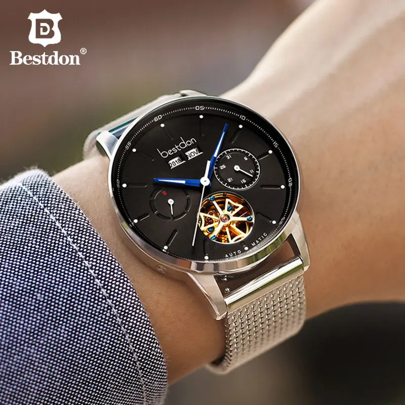 Bestdon Tourbillon механические мужские часы Скелет автоматические для мужчин Швейцария