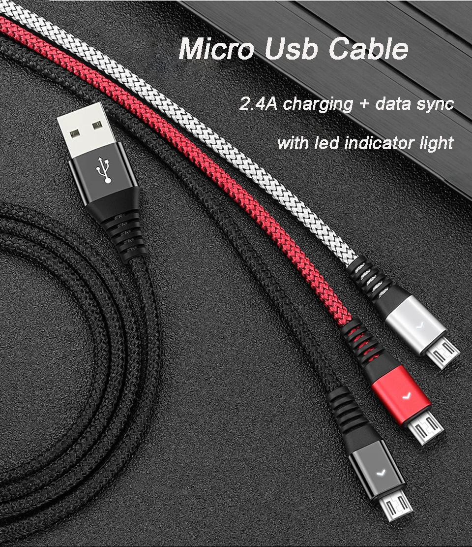2 м микро Usb быстрая зарядка кабель Кабо 2.4A Usb Micro для Xiaomi Redmi 8 8A 7 7A Nokia Asus LG W30 30 см короткий Внешний Аккумулятор кабель