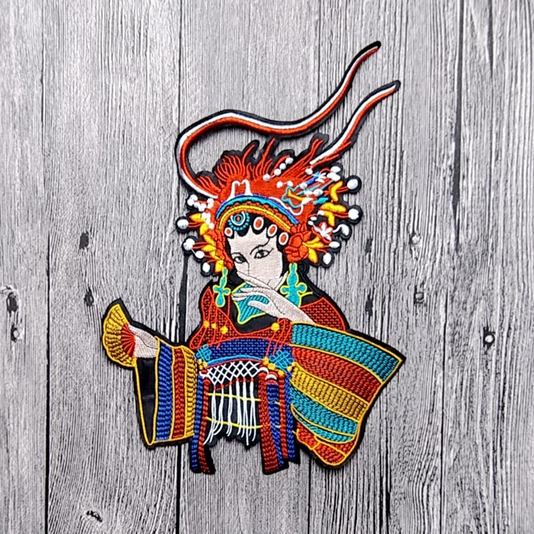 20 см этнический вышитый патч Пекинская опера аппликация Одежда отверстие ремонт