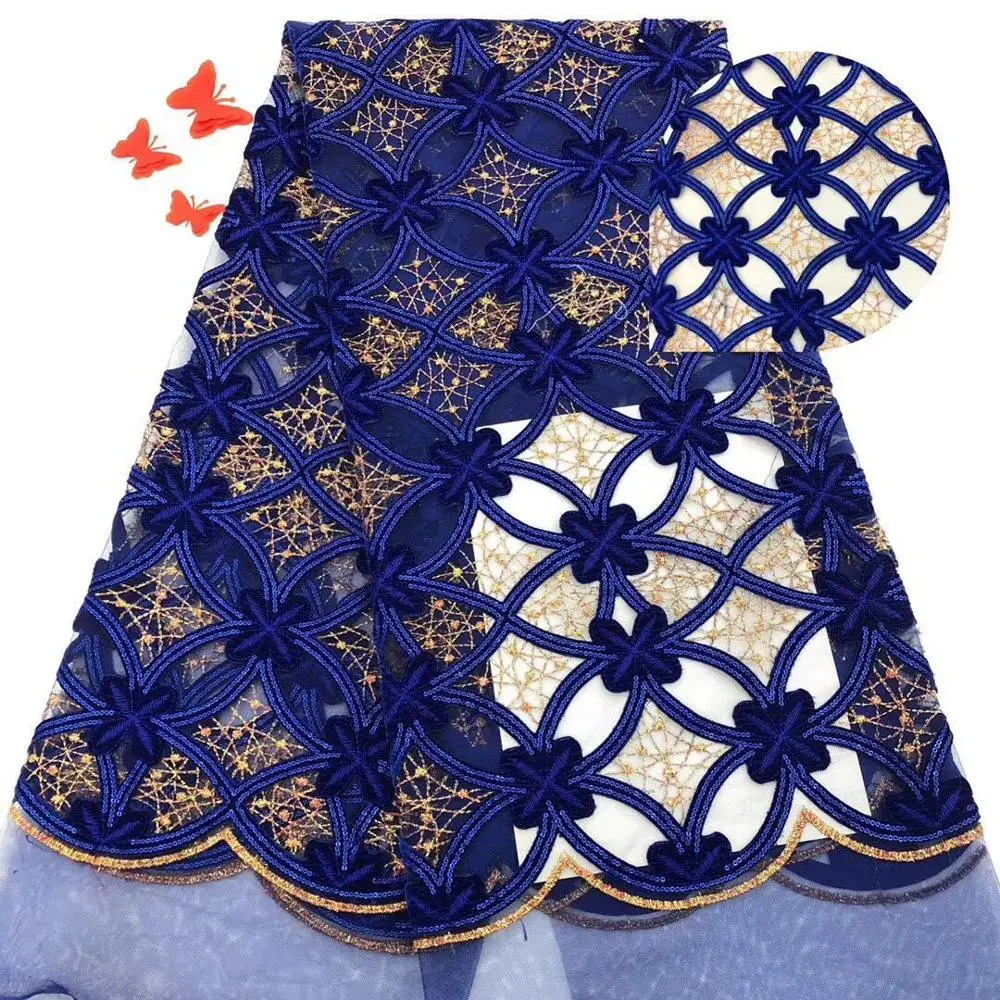 2019 новейшие королевские синие французские сетчатые кружева с бархатной тканью