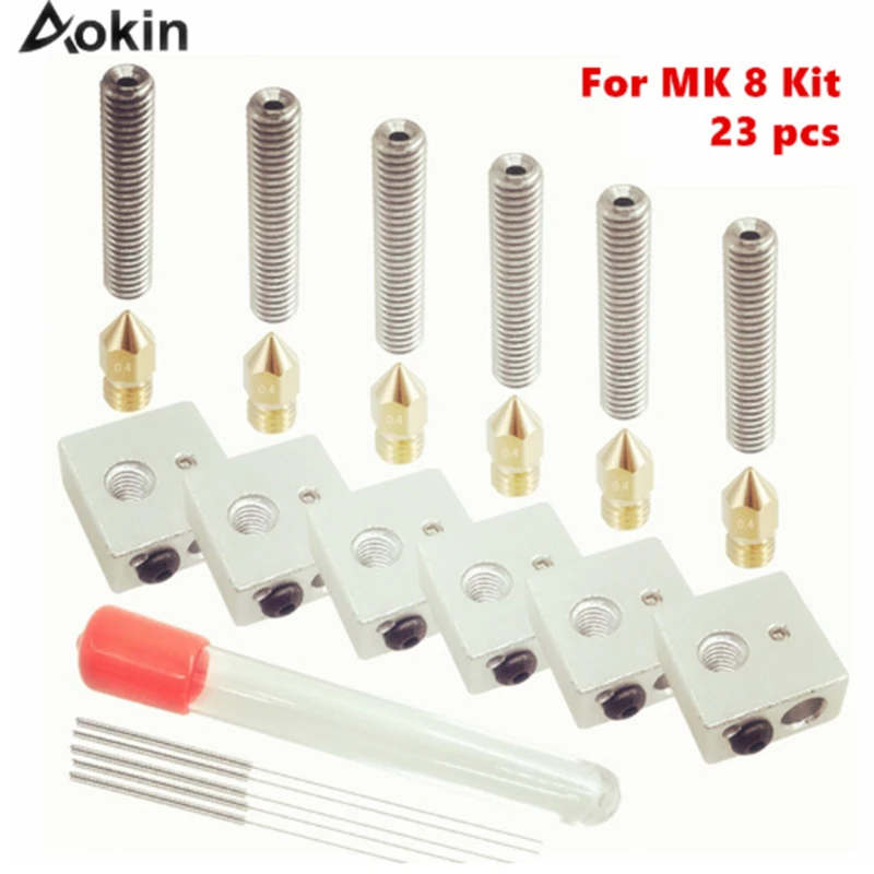 

3D Printer 0.4mm MK8 Stainless Steel Extruder Nozzle Print M6 Head 1.75mm 30mm Length Throat Tube Heater Blocks Hotend