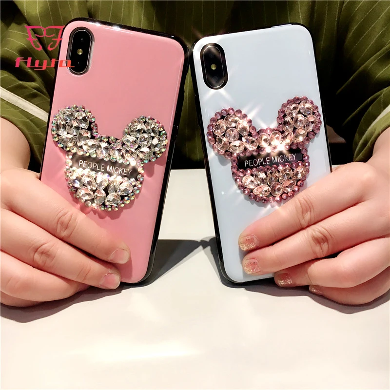 Чехол FlyTo для IPhone 7 8 Plus чехол с Микки и стразами телефона 6 6S X|Бамперы| |