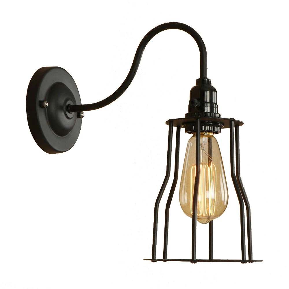 Промышленный железный черный настенный светильник LED E27 пасторальный винтажный