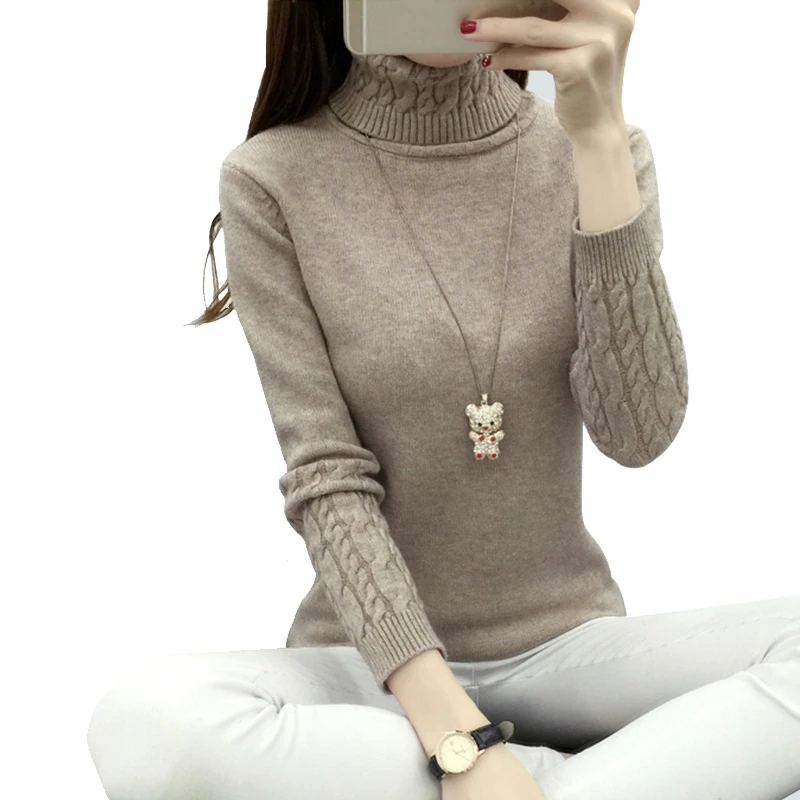 2017 Autumn Fashion Women Solid Color Turtleneck Tricot Tops Casual Oversized Twist Knitted Long Sleeve Female Pullover Sweater | Женская