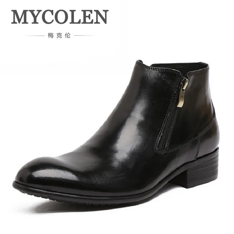 MYCOLEN Men Leather Boots Black Fashion Zipper Ankle Winter Shoes Botas Business Casual Dress bota militar | Обувь