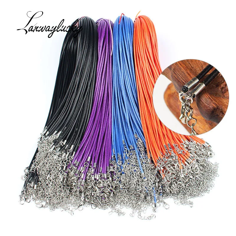 

Whole Length45cm Waxed Rope Necklace Cords DIY Jewelry Making Ropes With Lobster Clasps Extended Chain 5cm Mixcolor 100pcs/lot