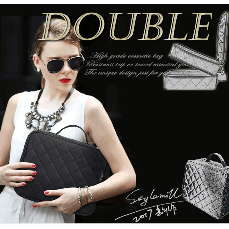 Косметичка Ms большой вместительности двухслойная сумка для косметики