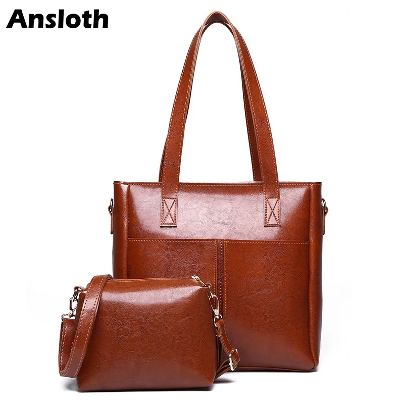 

Ansloth Модный комплект из 2 предметов известный бренд дизайнерские женские сумки через плечо масло воск кожаная сумка через плечо для женщин с...