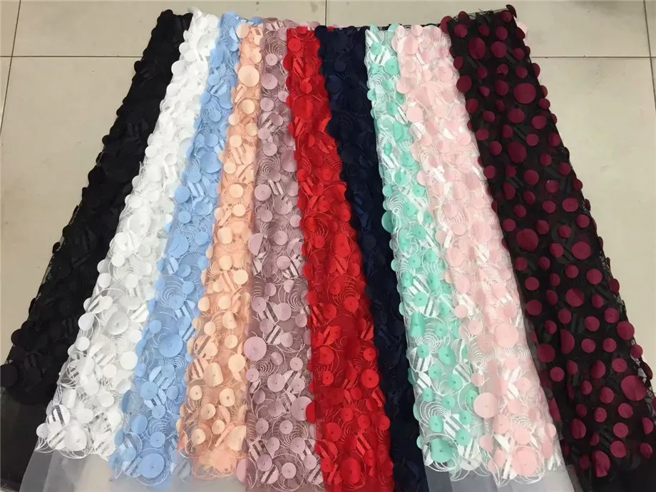 White African Lace Fabric 3D circle High Quality 2018 French Tulle beads Nigerian Net For Wedding Dress green | Дом и сад