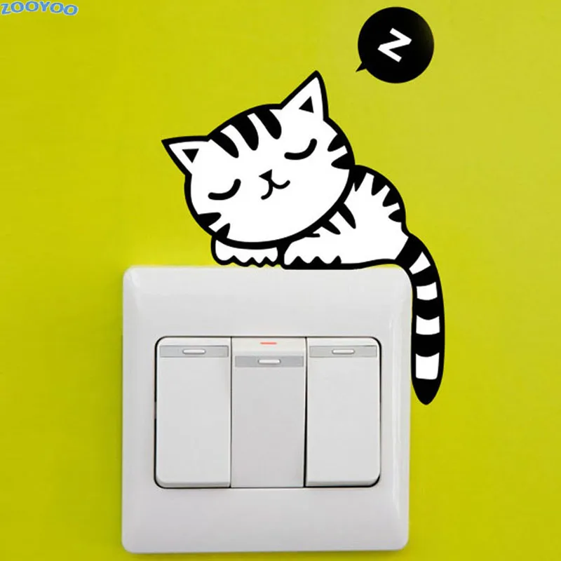 ZOOYOO Милая Черная кошка переключатель сна розетка Настенная Наклейка мультяшная