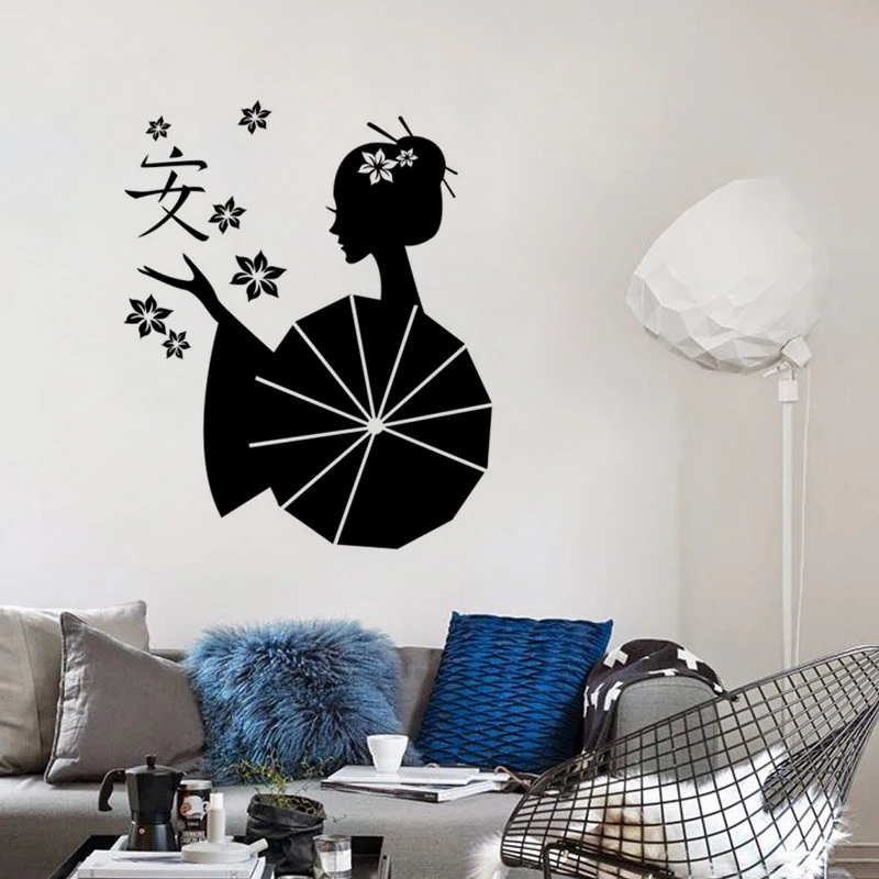 Виниловые DIY Японские женщины дзен гейши художественные настенные наклейки