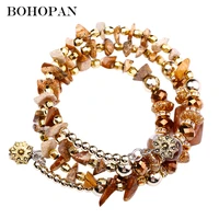 bohopan multi layer natural stone bracelets bangles women boho crystal beads charm bracelets party adjustable jewelry trend 2019