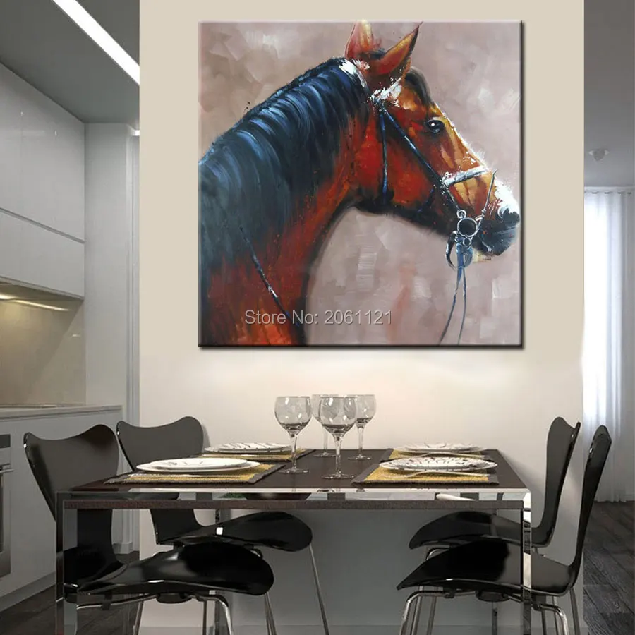 Ручная роспись на холсте Масляные картины черная коричневая лошадь картина