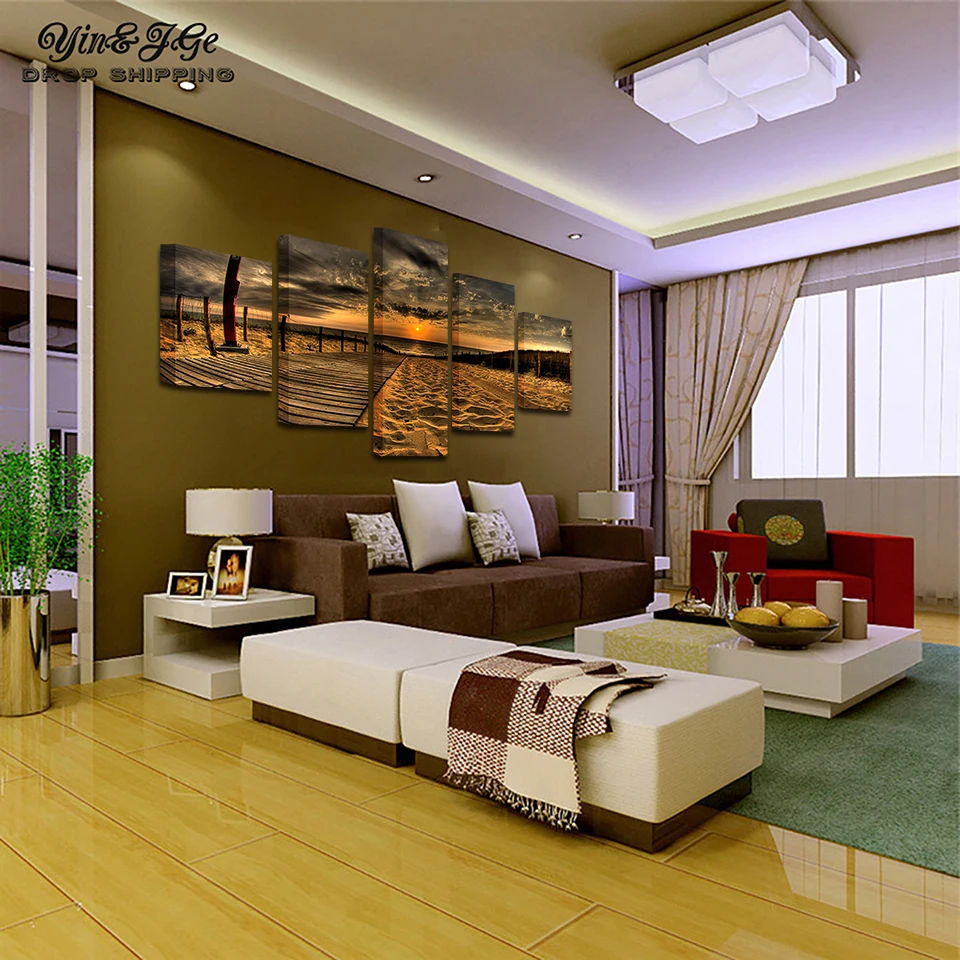 Wall Art HD с плакат 5 шт. пляжные закат пейзаж модульные картины для Гостиная домашний