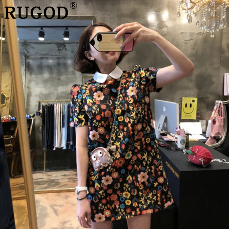 RUGOD/женское прямое платье с цветочным принтом модное женское мини воротником