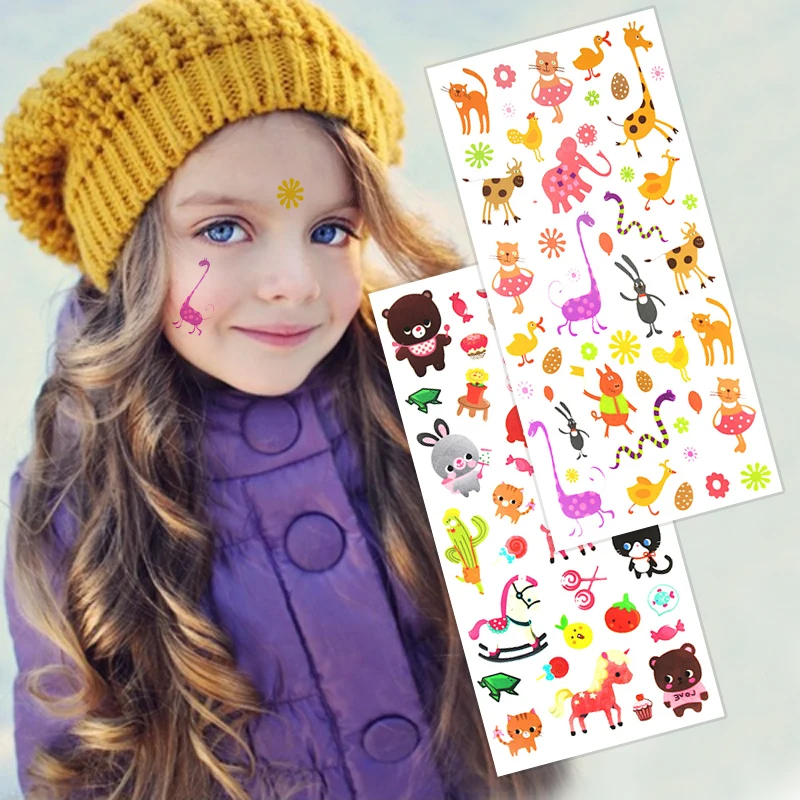 2 шт. Детские Временные татуировки кошка медведь лошадь слон|color tattoo sticker|tattoo