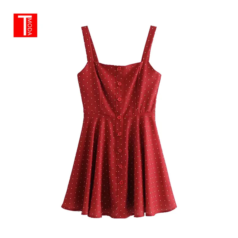 TMODA309 2020 Летнее мини платье для женщин новая мода узор в горошек повседневные