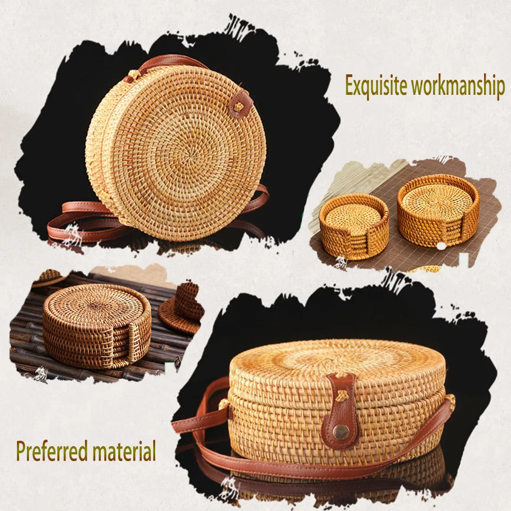 Женская плетеная Сумка из ротанга Пляжная круглая соломенная сумка ручной