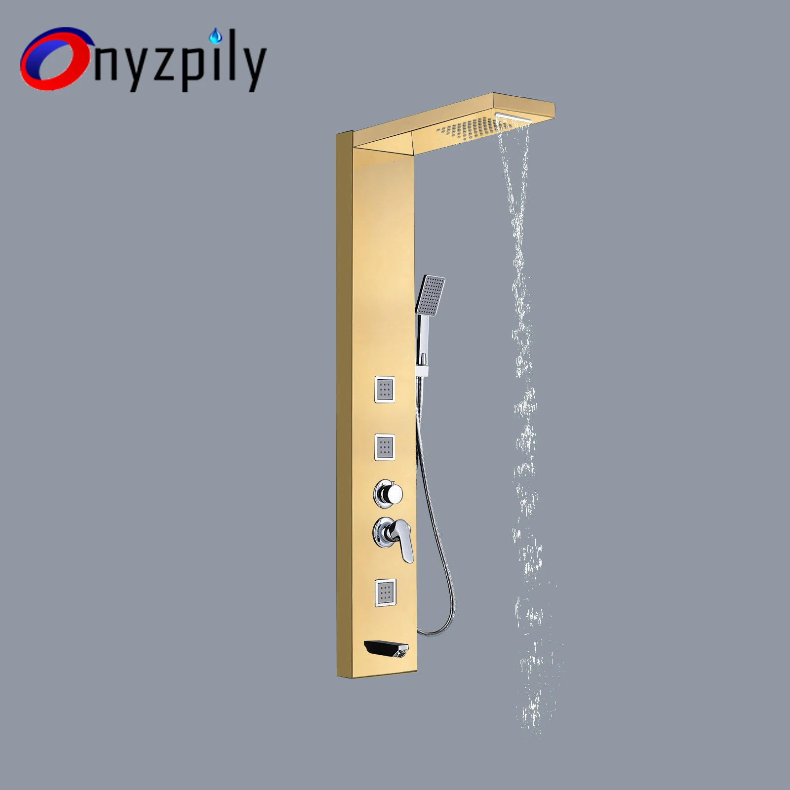 Onyzpily Ванная комната Золотой душевой кран колонна башня душевой кран система Ванна душевая панель