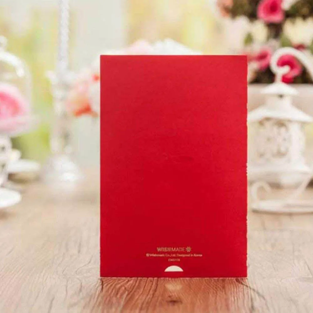 WISHMADE красная лазерная резка свадебные пригласительные открытки с бантом