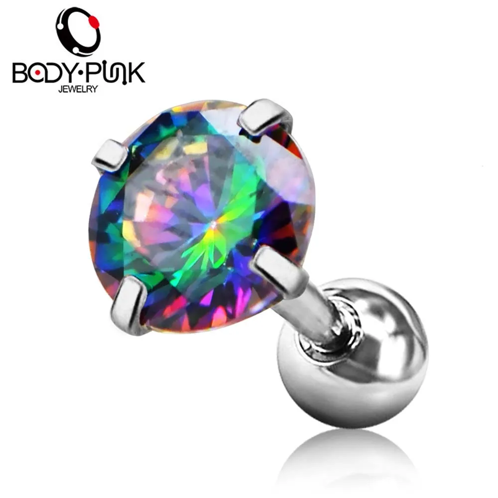Earrings Тело панк спиральный для хряща серьги 16 г нержавеющая сталь перегородка Радужный CZ штанга гвоздик для козелка уха Кольца для пирсинга ювелирные изделия - Окраска металла: Earrings