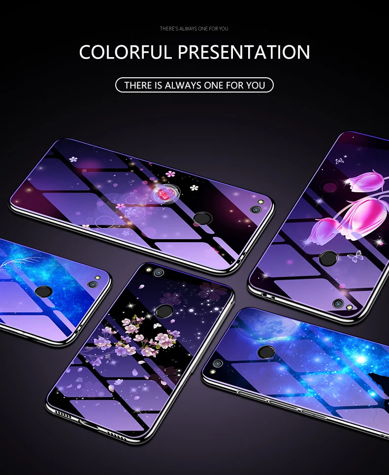 Стеклянный чехол для телефона Huawei Honor 8 Lite/ P8 Lite (2017) / P9 чехлы с покрытием синего